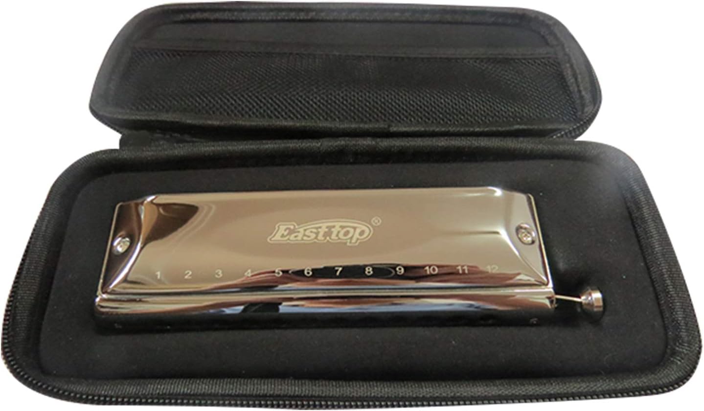 East top Chromatic Harmonica Bb key with Brass Comb, 12 Holes 48 Tones Professional Mouth Organ Harmonica For Adults, Professionals and Students (brass comb-Bb)
