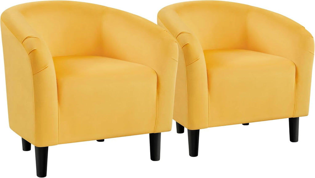 Yaheetech Barrel Chairs, Velvet Accent Chairs with Soft Padded Armrest for Living Room Bedroom Waiting Room Office, Set of 2, Yellow