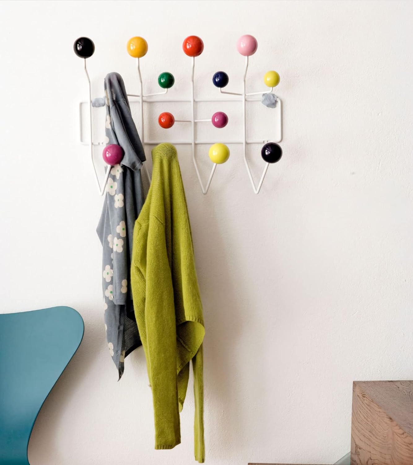 SHISEDECO Classic Hang it All Coat Rack, Mid Century Modern Wall Mounted Hooks with Painted Solid Wooden Balls, Decorative Creative Fashion Wood Hanger for Home, Bedroom (Multicolor)