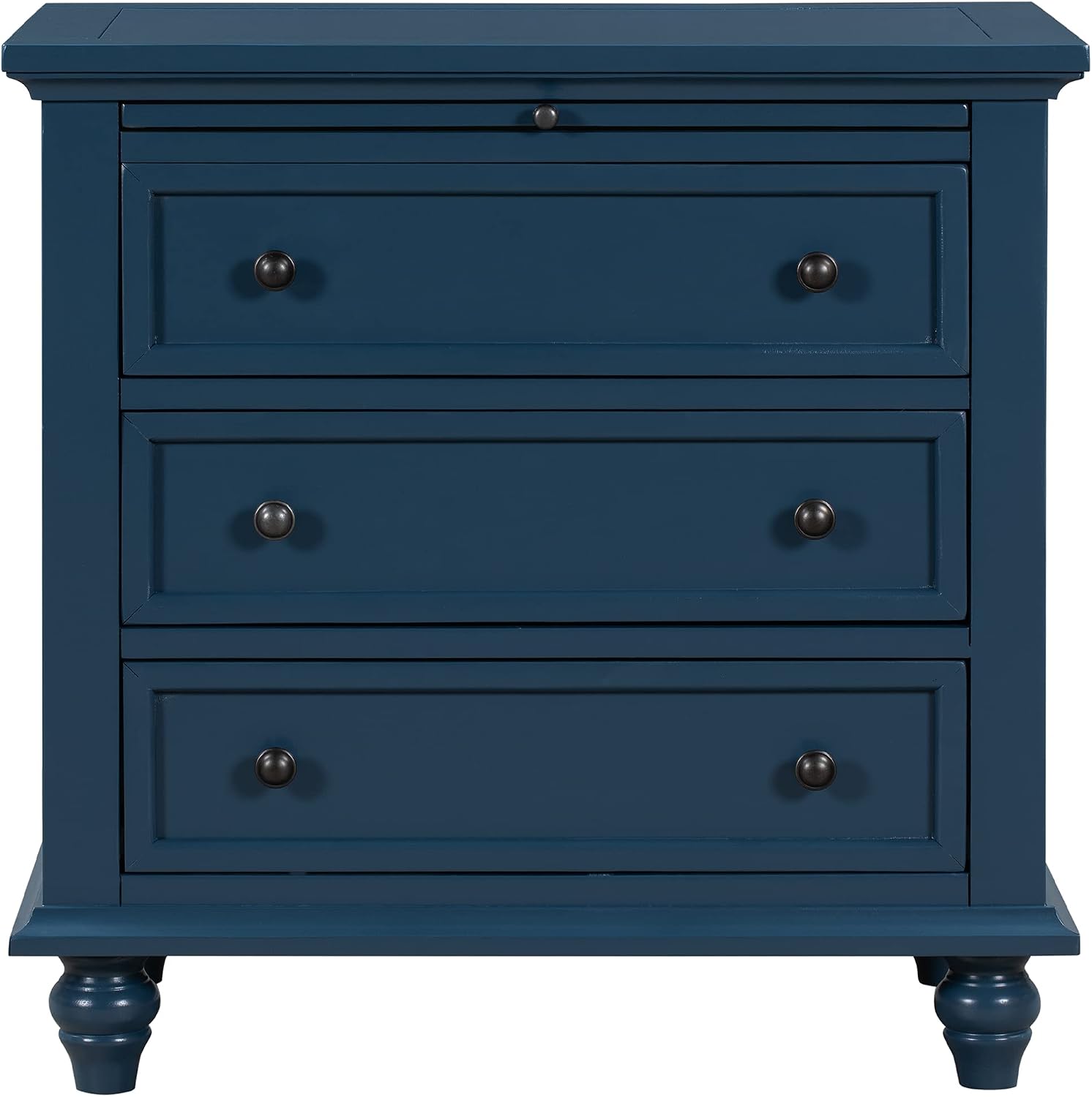 Farmhouse Wood Nightstand with 3 Storage Drawers, Bedside Table End Table with Pull Out Tray, Modern Wooden Side Table Dresser for Bedroom Hallway Living Room (Blue)