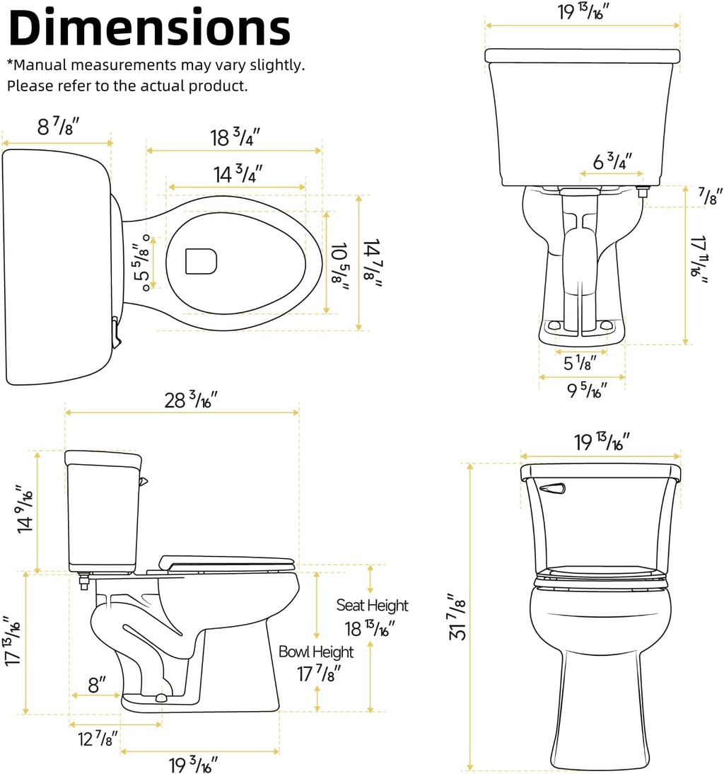 Pressure Assisted Toilet with 18.8' Comfort Tall Height, Los Flexi Two Piece Toilet With Powerful Flush, ADA & Elongated Bowl, 1.0 GPF Water Saving Siphon Flush, 12' Rough-In & Easy Installation