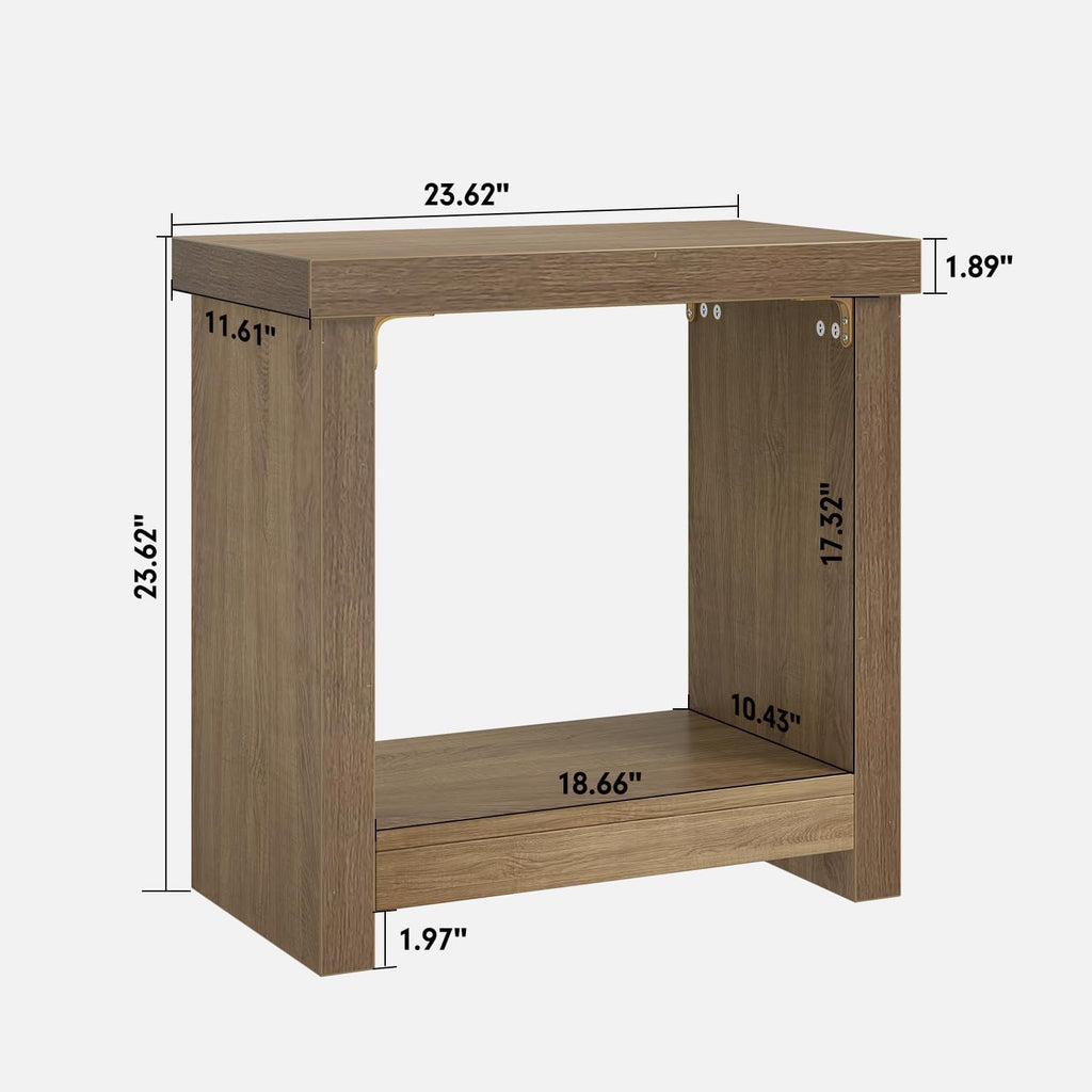 End Tables Set of 2 for Living Room, Narrow Side Tables with Storage Shelves, Square End Table for Bedroom, Slim Nightstand, Skinny Rectangle Accent Table, Farmhouse Bedside Table, Brown (2 Pieces)