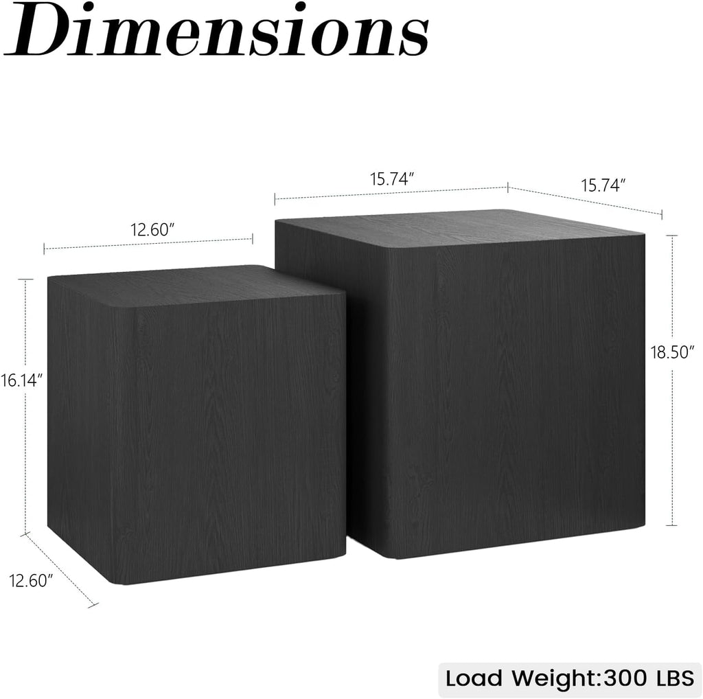 Nesting Coffee Table Set of 2, Modern Coffee Table and End Table Sets, Small Wooden Nesting Side Tables for Living Room Bedroom Apartment(Black)