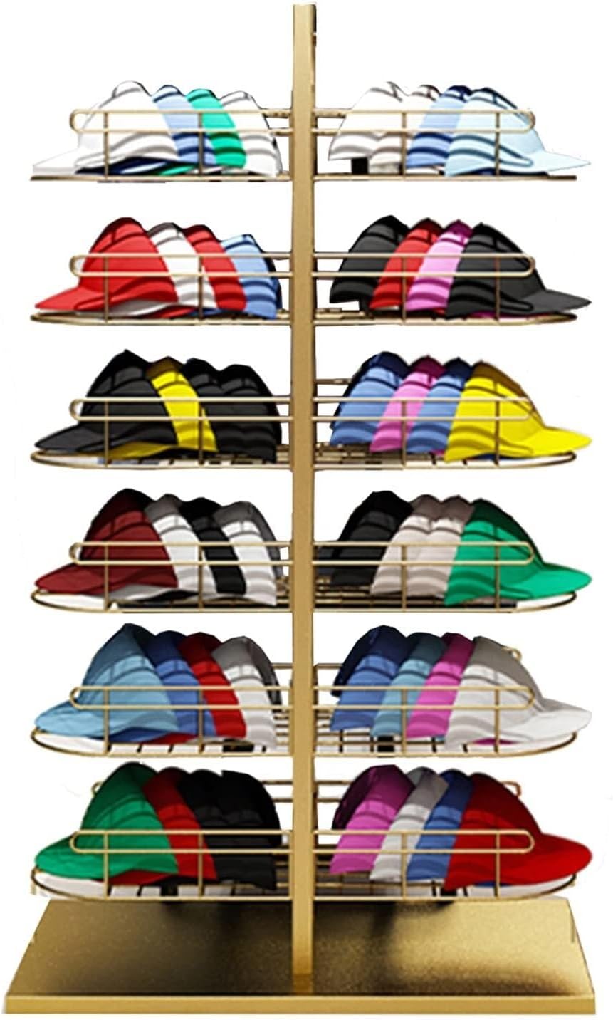 Large Multi-Layer Hat Rack Stand For Baseball Caps/Cowboy Hats/Full Brim Hats, Standing Retail Display(Gold,60x30x102cm)