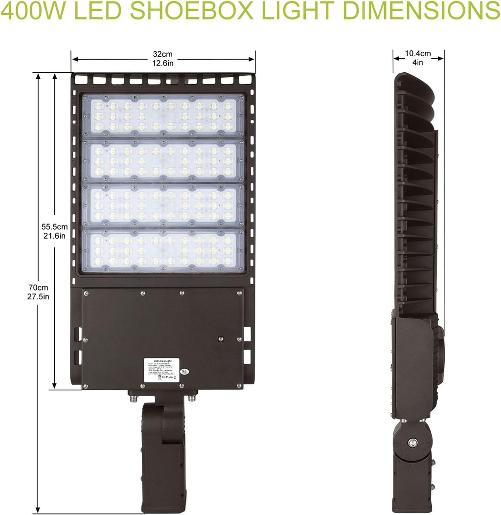 LED Parking Lot Light 400W 5700K 56000LM Commercial Shoebox Area Street Park Roadside Lighting Pole Fixture Super Bright IP65 Waterproof Outdoor Slip Fitter Mounting ETL Listed