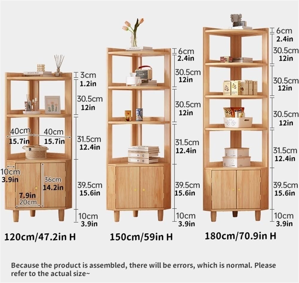 Tall Corner Cabinet, Corner Shelf with Storage, Display Shelf Corner Shelves for Living Room, Wall Corner Bookshelf for Bedroom, Bathroom, Kitchen, Small Space(Light Brown,59in)