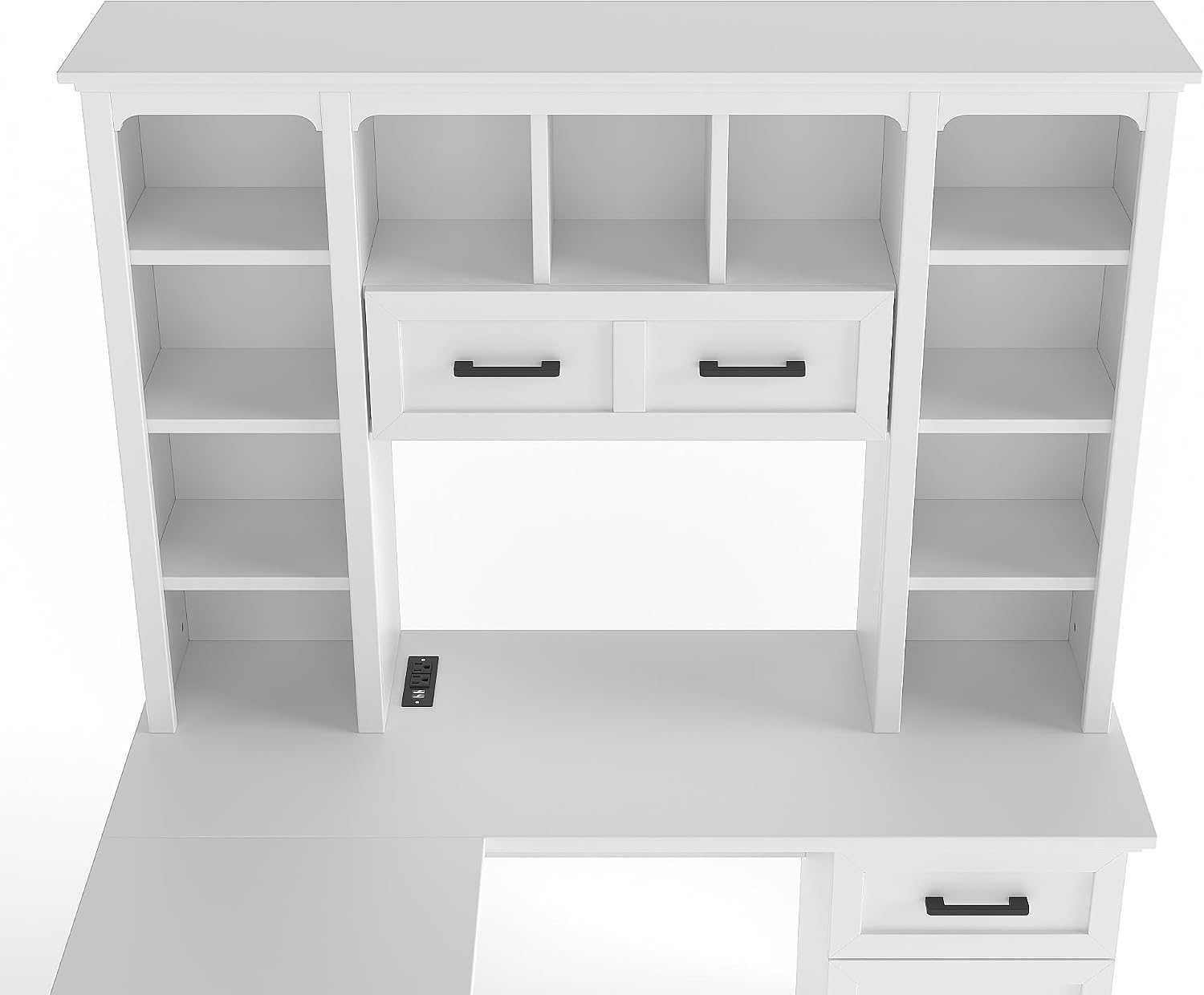 L Shaped Desk with Hutch, Corner Computer Desk with Storage Shelf & Cabinet, Laptop Pc Table Gaming Desk Workstation, Modern Executive Study Writing Desk for Home Office, Bedroom (White)