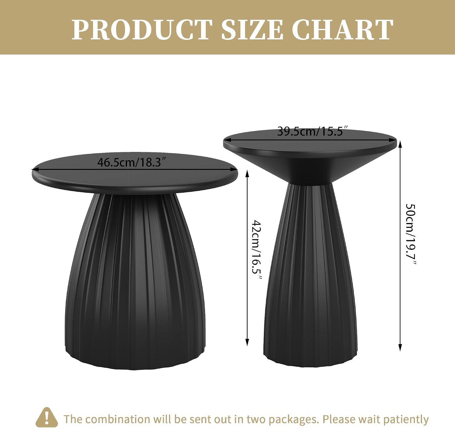 Black Round Side Table Set of 2 for Sofa, Metal Small Circle Couch End Table, Modern Round Nightstand, Mid Century Bedroom Night Stand, for Living Room, Skinny, 15.5 Inches