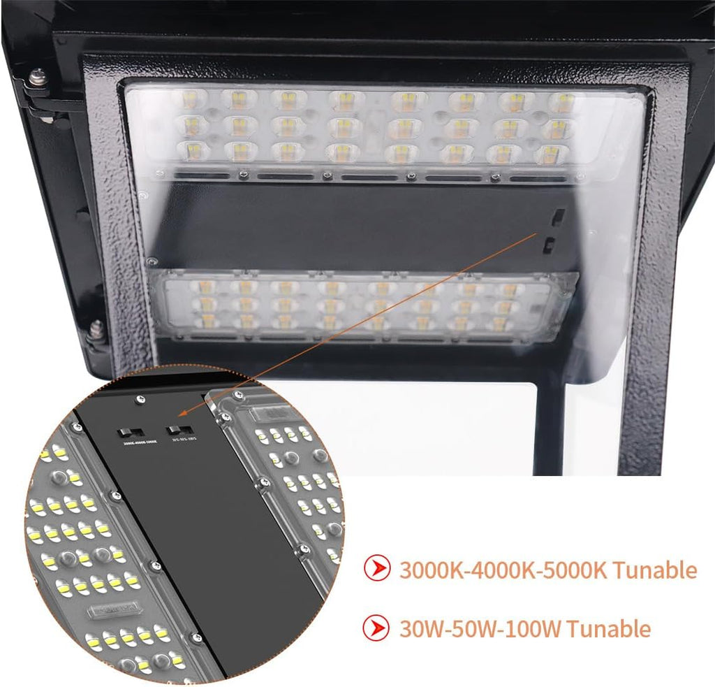 30W 50W 100W Post Top Lights with Shorting Cap 3000K 4000K 5000K Adjustable Wattage & CCT, Power Tunable Outdoor Pole Light Fixture(Clear Glass), IP65 Waterproof Commercial Street Area Lighting