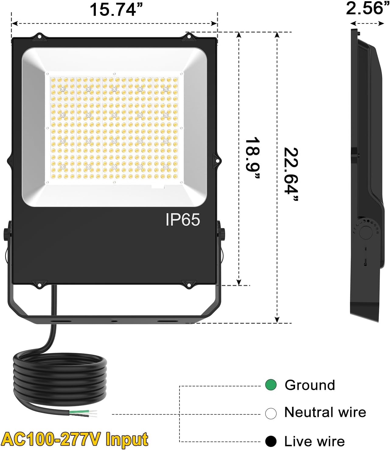 4 PCS LED Flood Lights ETL Listed, ADUB 300W 42000 LM 5000K LED Stadium Light, IP65 LED Pole Lights Outdoor Security floodlight, Commercial Street Area Lighting for Parking Lot Yard Arena, AC 100~277V