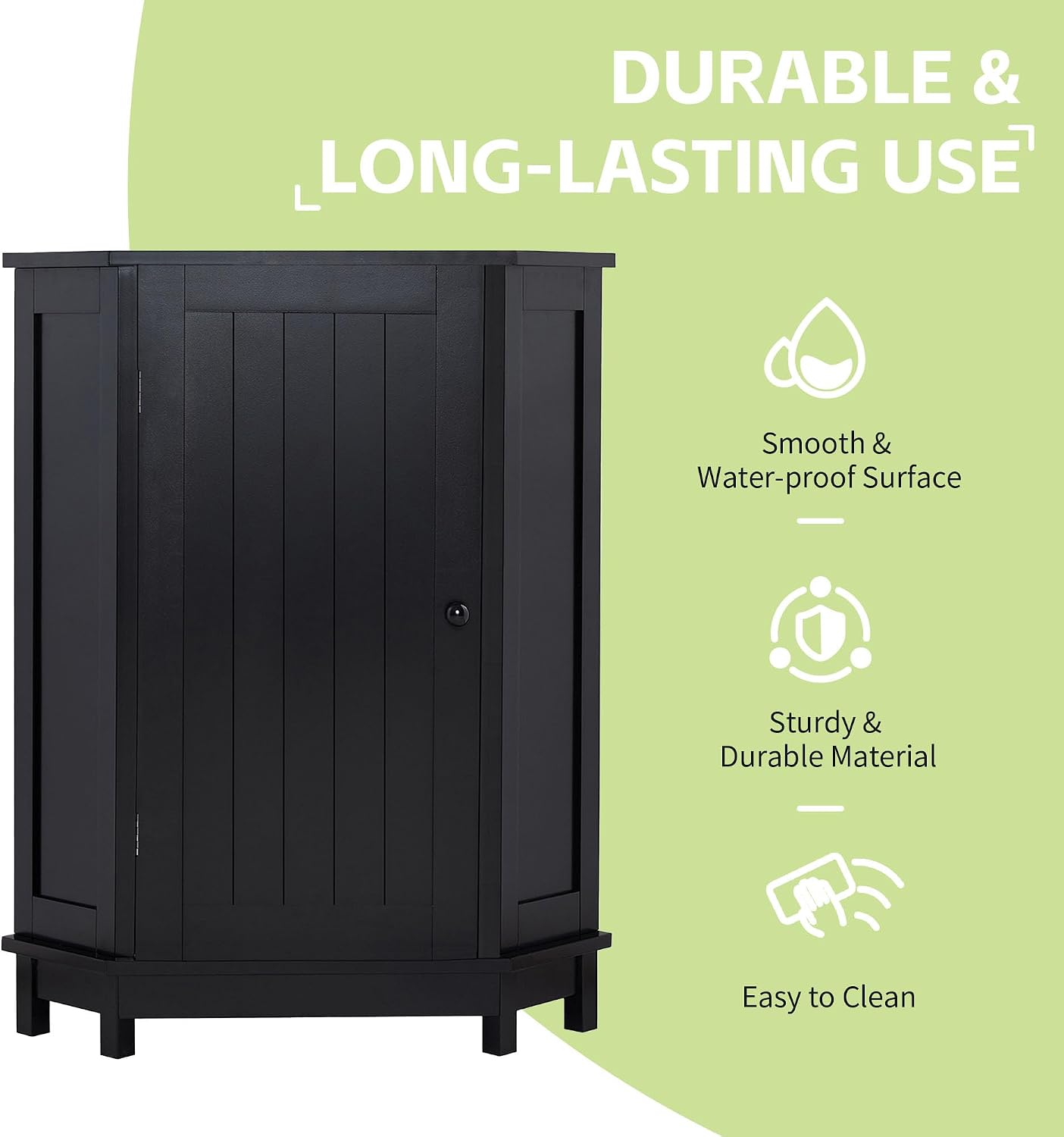 Floor Corner Cabinet with Doors and Adjustable Shelves, Freestanding Bathroom Corner Storage Cabinet for Bathroom, Living Room (1 Door, Black)