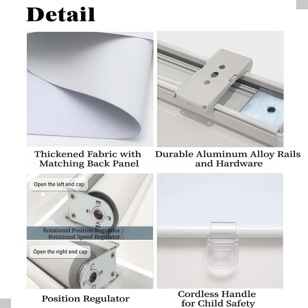 Cordless Roller Shades Room Darkening with Spring System Rolled Up Shades Blackout Blinds Door Windows Blinds for Home and Office UV Protection Window Blind.White.43 W x 104' H