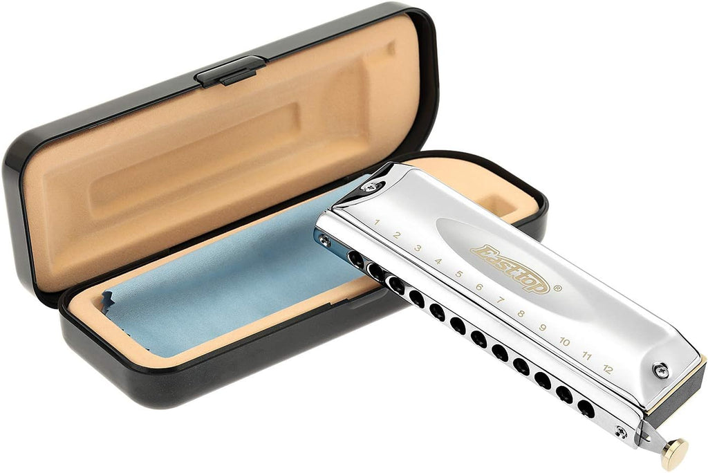 East top Chromatic Harmonica Key of C,12 Holes 48 Tones Professional Stainless Steel Mouth Organ Harmonica for Adults, Professionals and Students (SR)