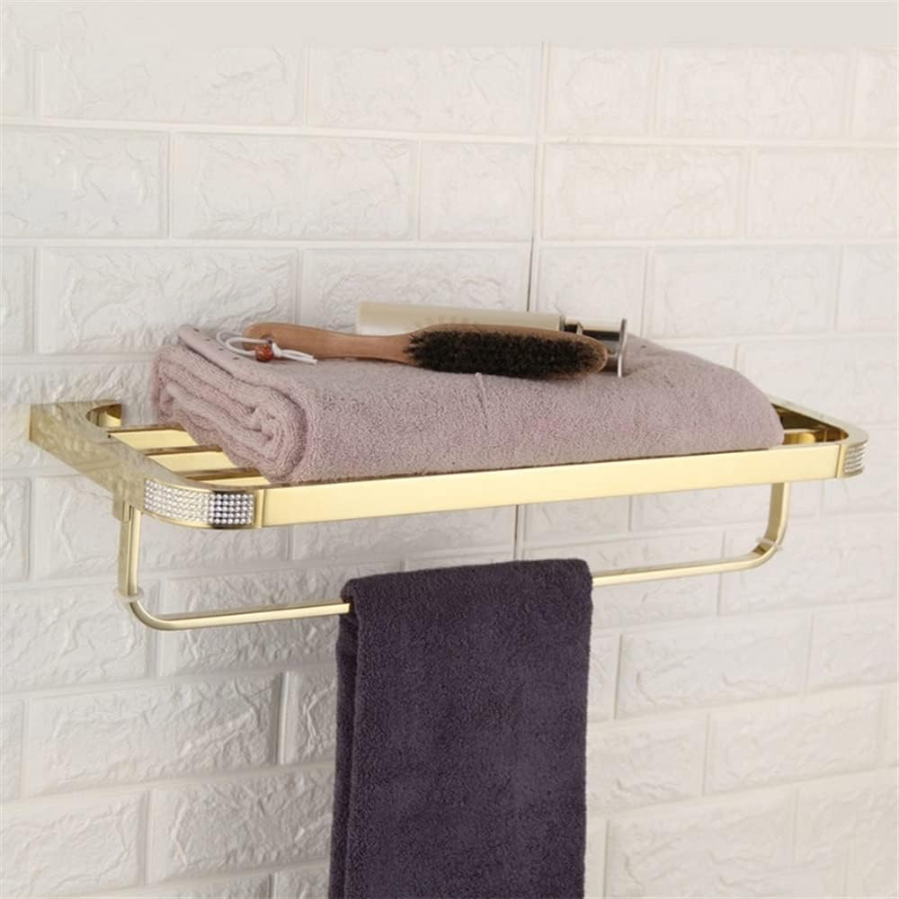 Crystal Gold Chrome Bathroom Hardware, Towel Holder, Double Layer Rail Rack Bar Toilet Bath Shelf Kitchen Accessories Bathroom (Color : Chrome) (Gold)