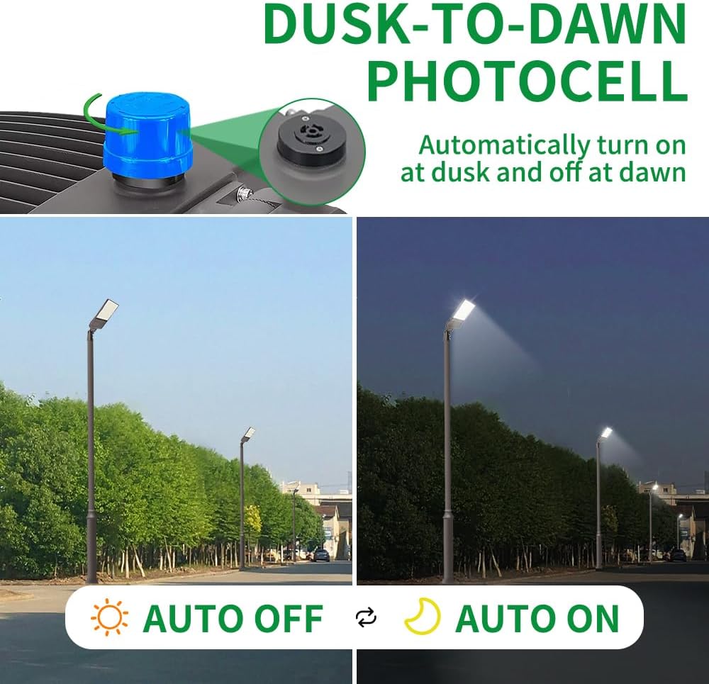 LED Parking Lot Light with Photocell and Slip Fitter Mount ETL 1PK | 300W to 150W Selectable 5000K to 3000K, 120-277V, Dusk to Dawn 0-10V Dimmable Shoebox Light, IP65 Outdoor Area Lighting