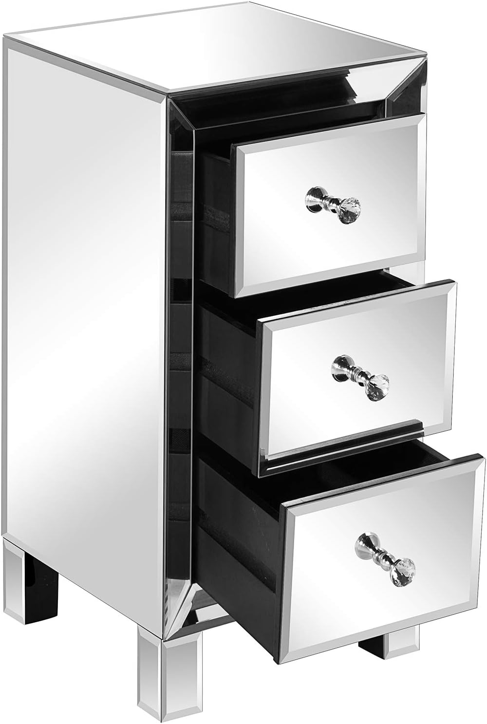VINGLI Mirrored Nightstand with 3-Drawers Silver Side End Table Mirrored Furniture for Small Space, Bedroom, Living Room