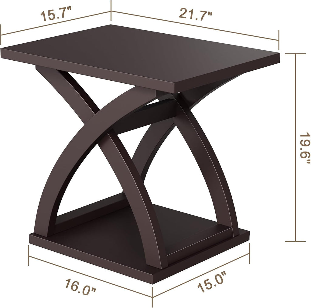 ChooChoo End Side Table Set of 2, Modern End Table with Storage Shelf, X-Design Side Table Living Room (Espresso)