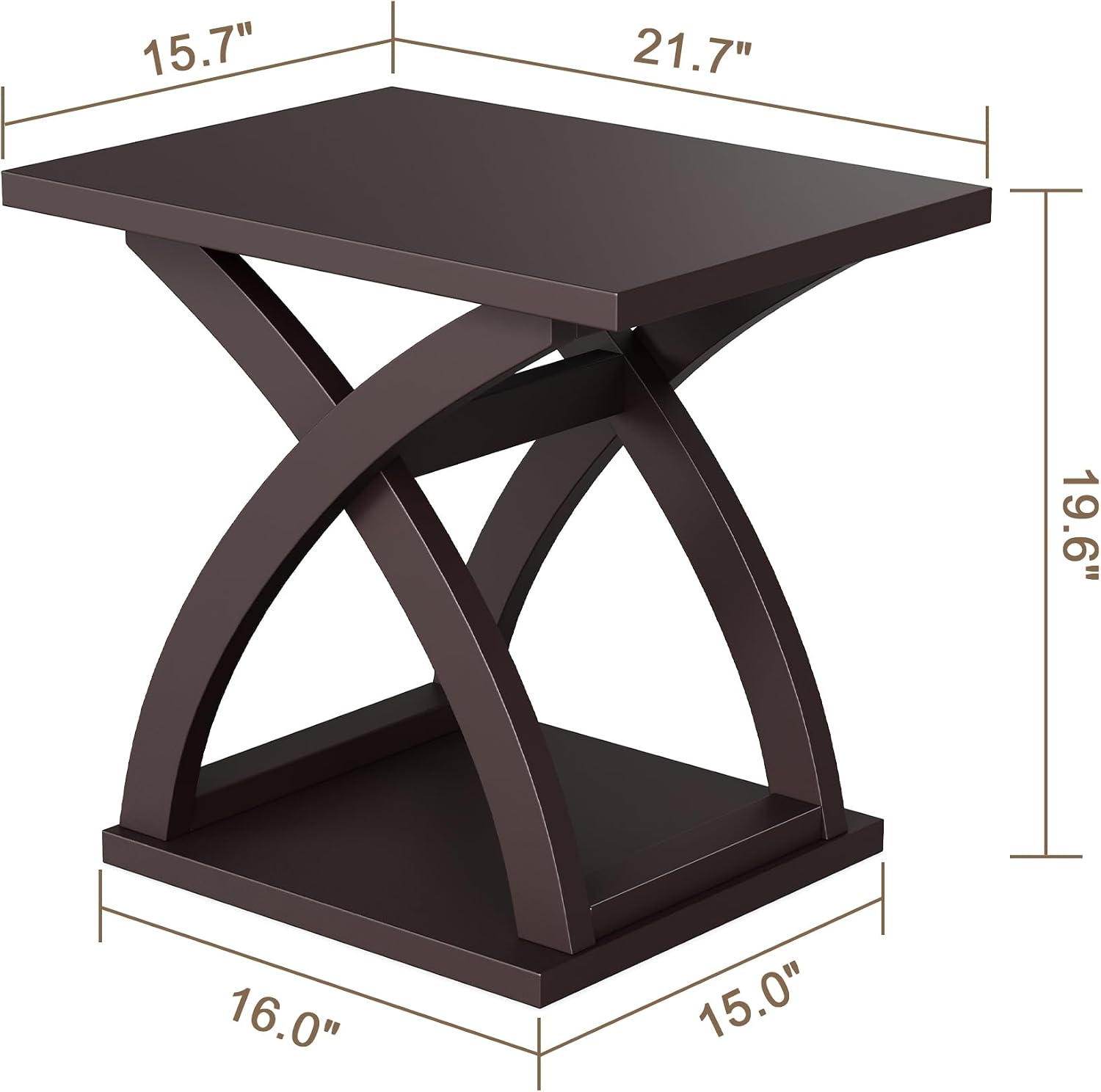 ChooChoo End Side Table Set of 2, Modern End Table with Storage Shelf, X-Design Side Table Living Room (Espresso)