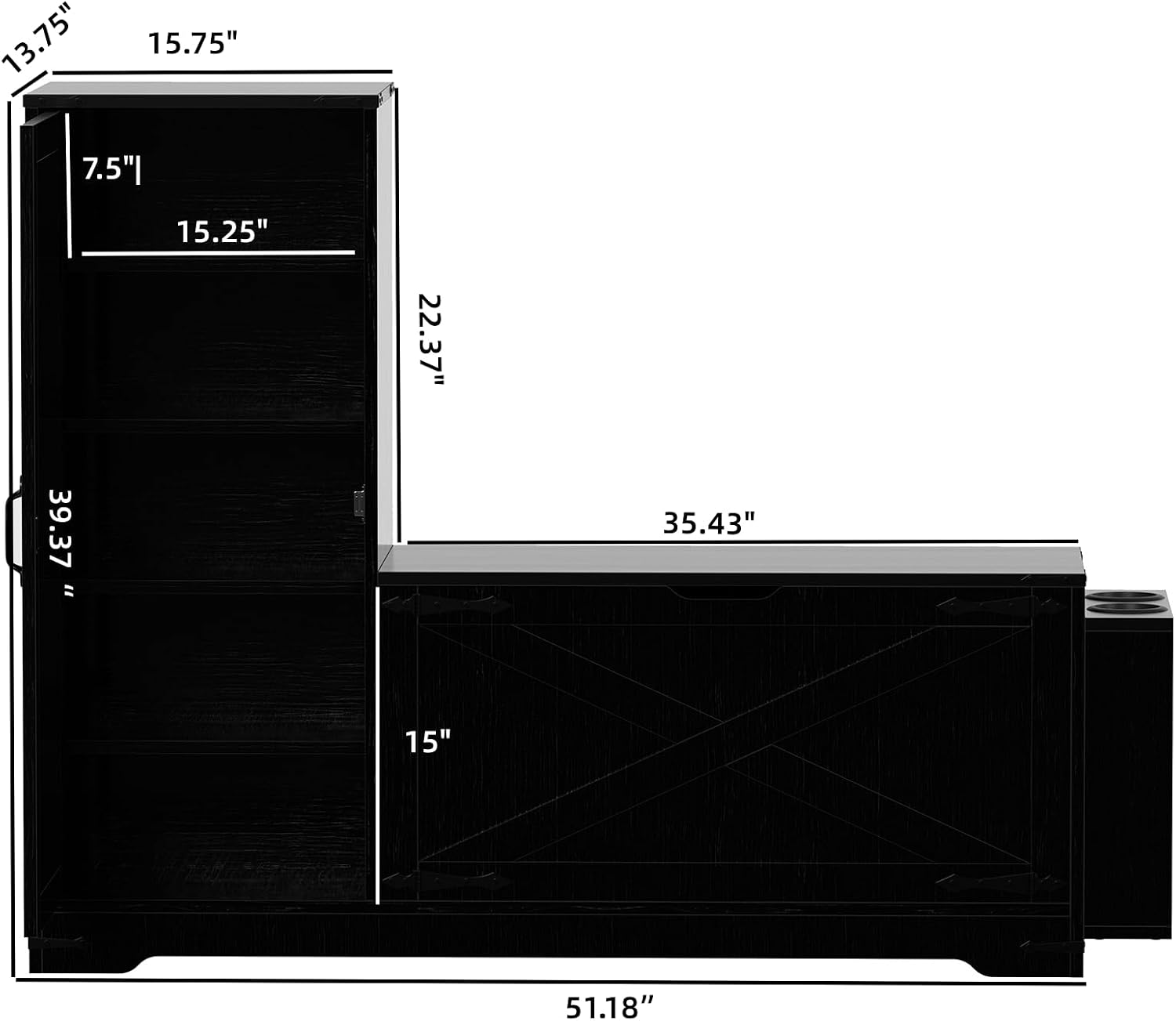 GOODONE 52' Farmhouse Shoe Cabinet with Bench, L-Shaped Shoe Storage Bench with Umbrella Stands, Tall Shoe Organizer Cabinet with Adjustable Shelves for Entryway, Living Room, and Stairwell(Black)