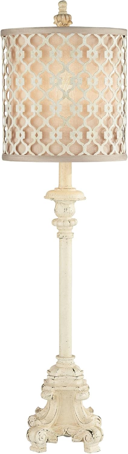 Regency Hill French Candlestick 34' Tall Scroll Skinny Buffet Traditional End Table Lamps Set of 2 Ivory White Living Room Bedroom Bedside Nightstand House Office Home Off-White Shade