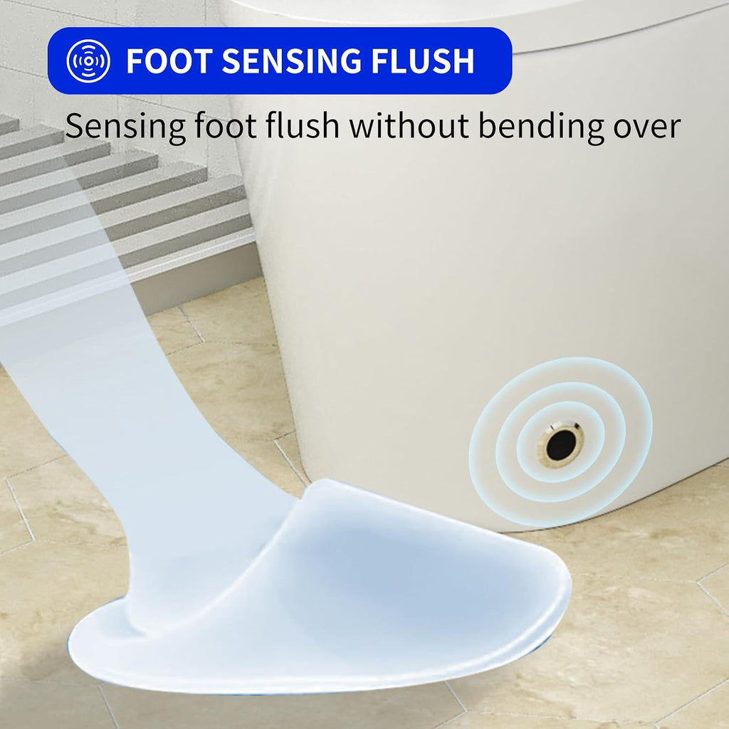 One Piece Toilet, Modern Bathroom Tankless Toilets Bowl, Updated PP Lids & Dual 1.0/1.28 GPF Foot Sensor Power Flush, 18 inch Comfort ADA Height Soft Closing Seat, 12' Rough-in, CEC Certified