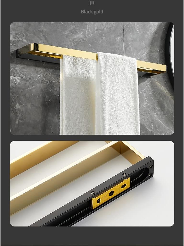 LSLYTQ Black Gold Bathroom Hardware, All Copper Towel Bar Rail Rack, Towel Ring, Tripod Stand, Bathroom Accessories Wall Mount