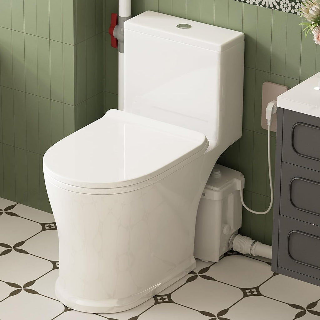 INEFLO 800W Macerating Toilet with Pump for Basement Upflush System, Sewer Grinder Pump with 4 Inlets for Sink/Shower/Laundry Wastewater Disposal, Patented Top Access Panel, 36ft Lifting Up