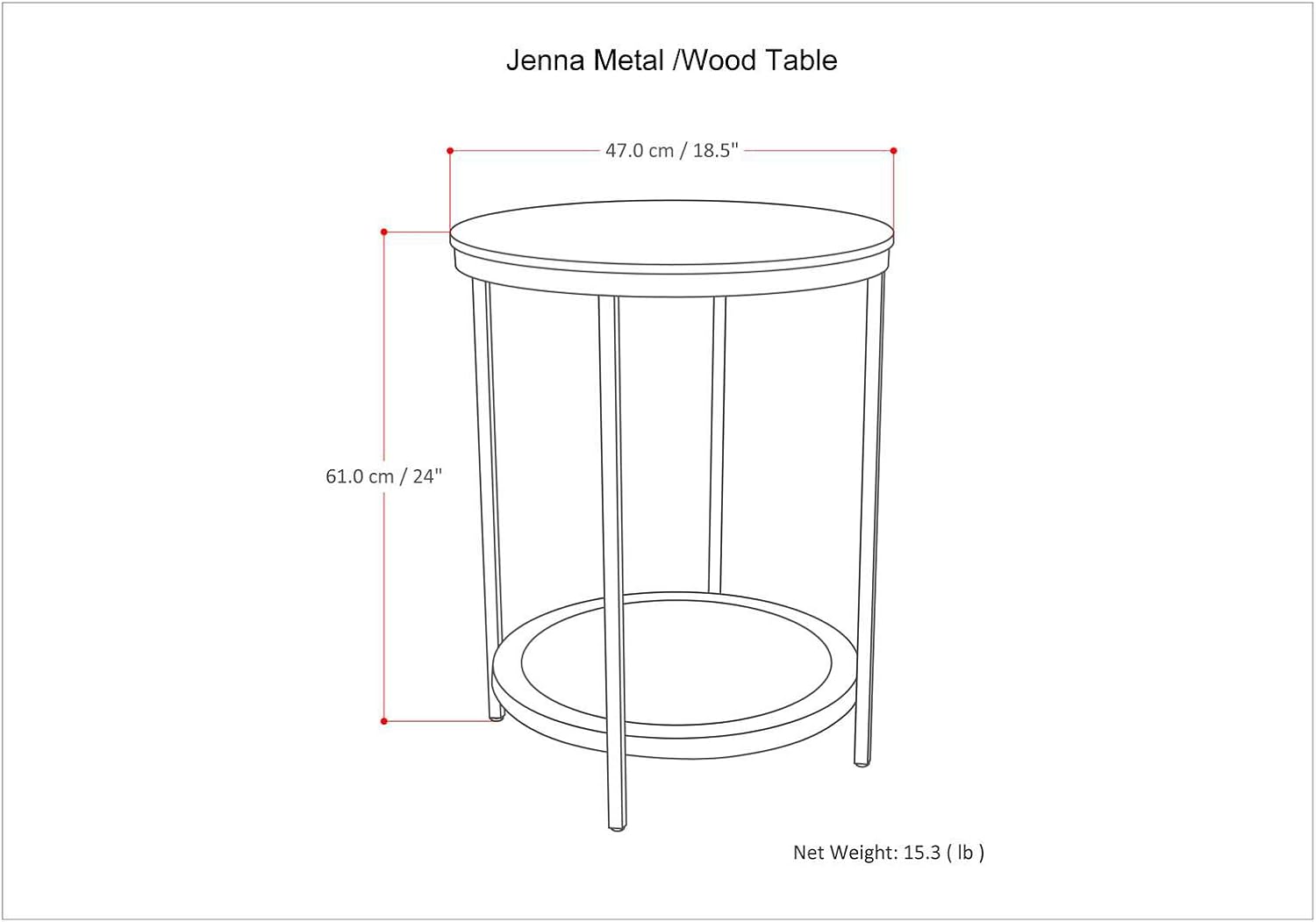 SIMPLIHOME Jenna Metal Side Table - 18 inch Wide Solid Metal Round Accent Table in Natural, Industrial End Table or Small Drink Table for Living Room, Bedroom, or Office with Compact Design