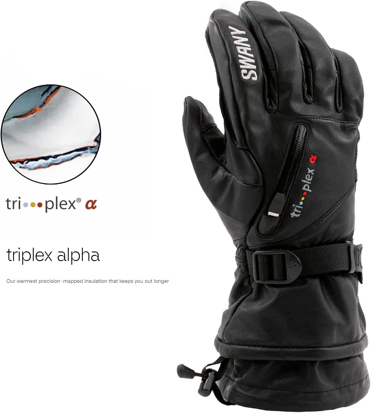 Swany Women's X-Calibur Sports Insulated Warm Durable Breathable Flexible Waterproof Leather Winter Ski Gloves