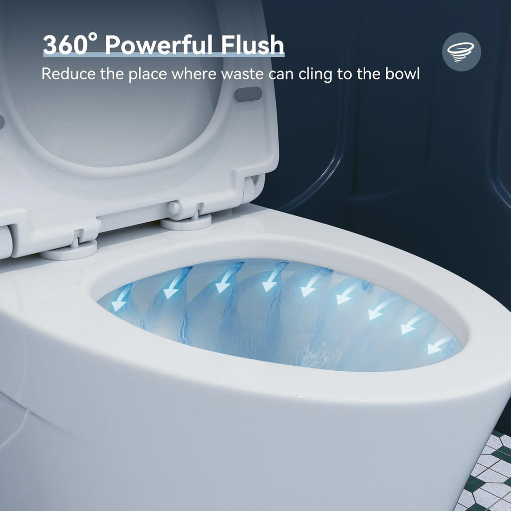 HOROW T0307W Elongated One Piece Toilet, Small Compact with Soft Close Seat, 1.1/1.6 GPF Powerful Dual Flush Toilet for Small Bathroom, 12' Rough-In Standard Toilet Bowl, White Modern Toilet