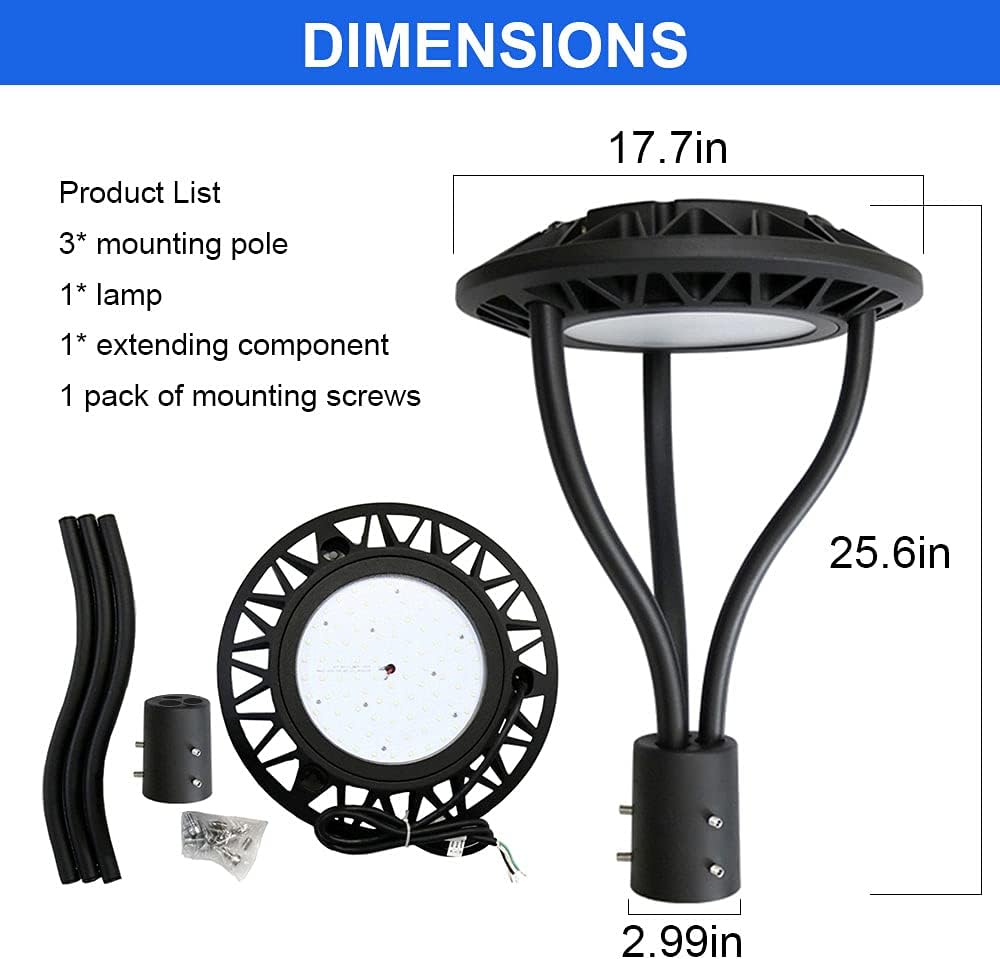 OSTEK LED Post Top Light 20W/30W/40W/60W, 3CCT(3000K/4000K/5000K), 140LM/W Commercial Area Light, IP65 Waterproof Outdoor Pole Light for Streets, Parks, Pathways, Courtyards, Dusk to Dawn Photocell