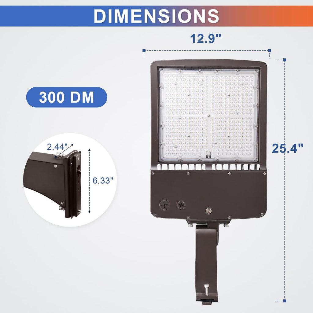 OSTEK 300W LED Parking Lot Light, 5700K 42000LM(140LM/W) LED Shoebox Lights with Direct Arm Mount, [1000W HPS Equiv.] Outdoor Pole Street Light, 20KV Surge Protection, AC100-277V