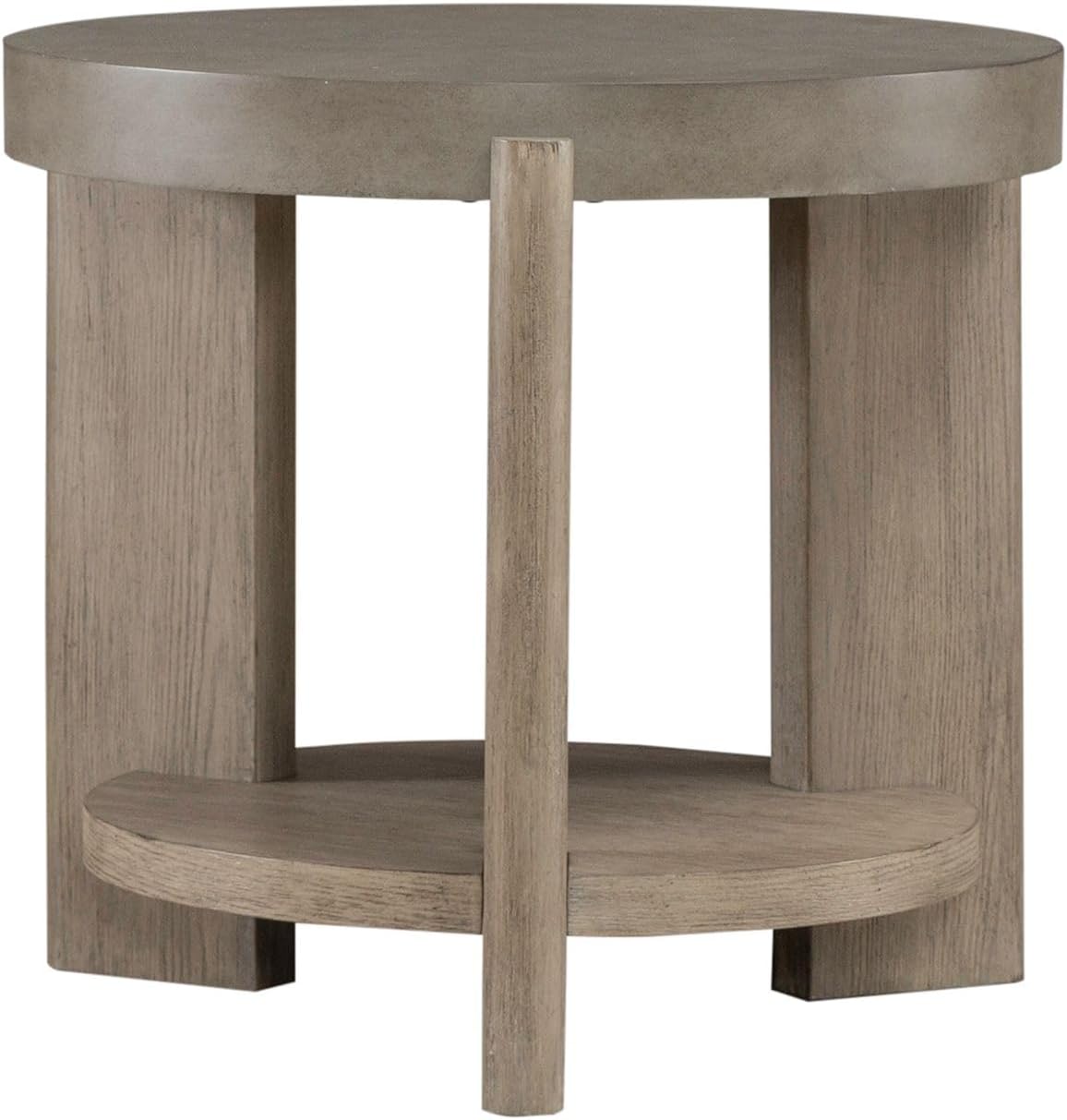 Liberty Furniture Affinity Round End Table for Living Room - Dusty Taupe Faux Concrete Tops