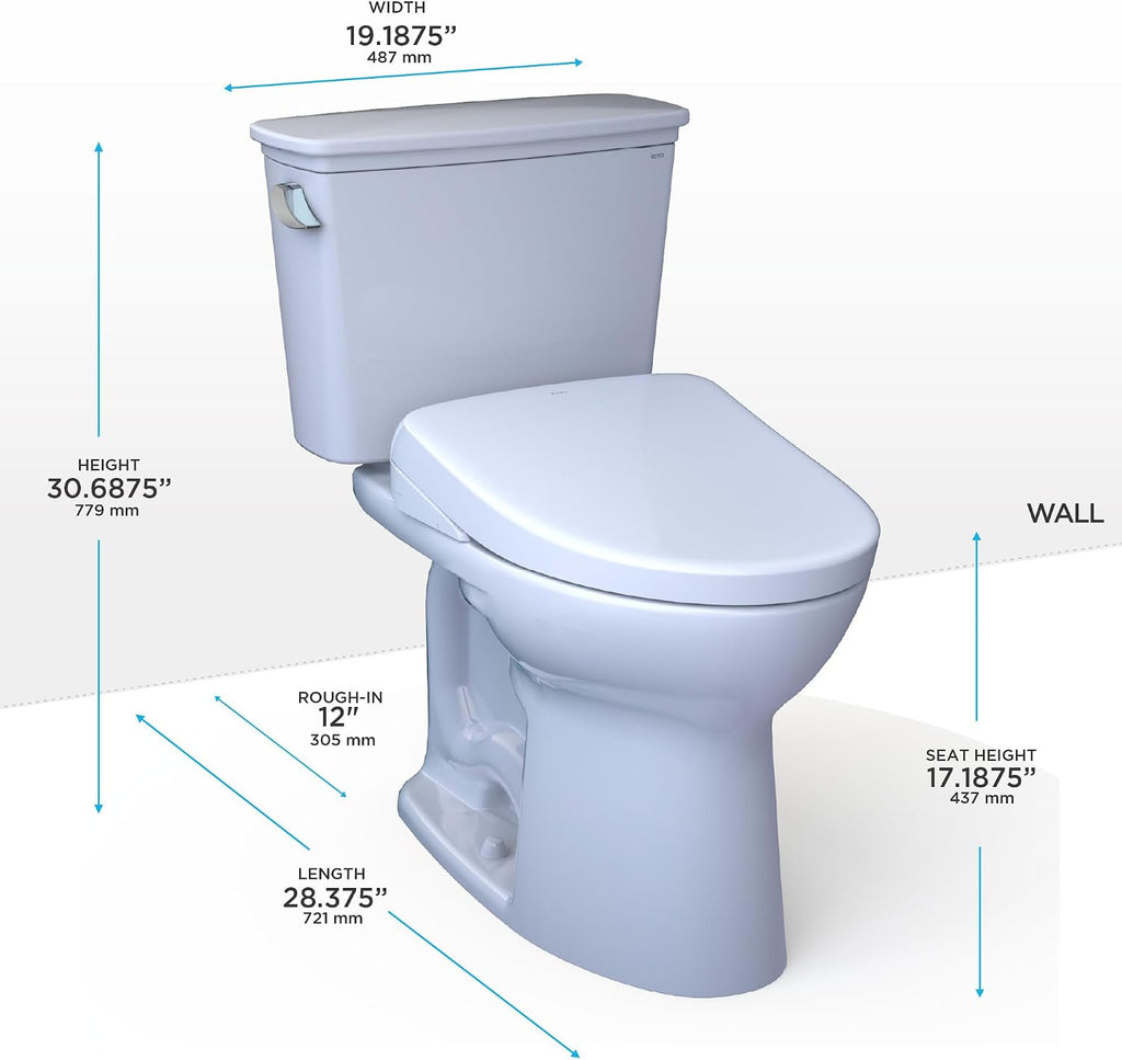 TOTO® Drake® Transitional WASHLET®+ Two-Piece Elongated 1.28 GPF Universal Height TORNADO FLUSH® Toilet with S5 Bidet Seat, Cotton White - MW7863446CEFG#01