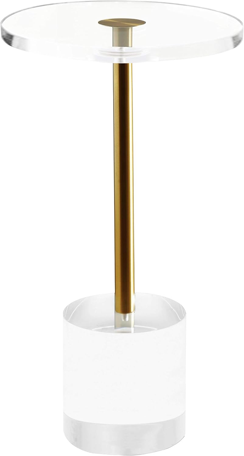 Artmaze Clear Acrylic End Table,Side Table,Brushed Brass Metal,Round,for Office, Living Room and Bedroom,Easy Assembly,12x12 inch，21.3 inch high