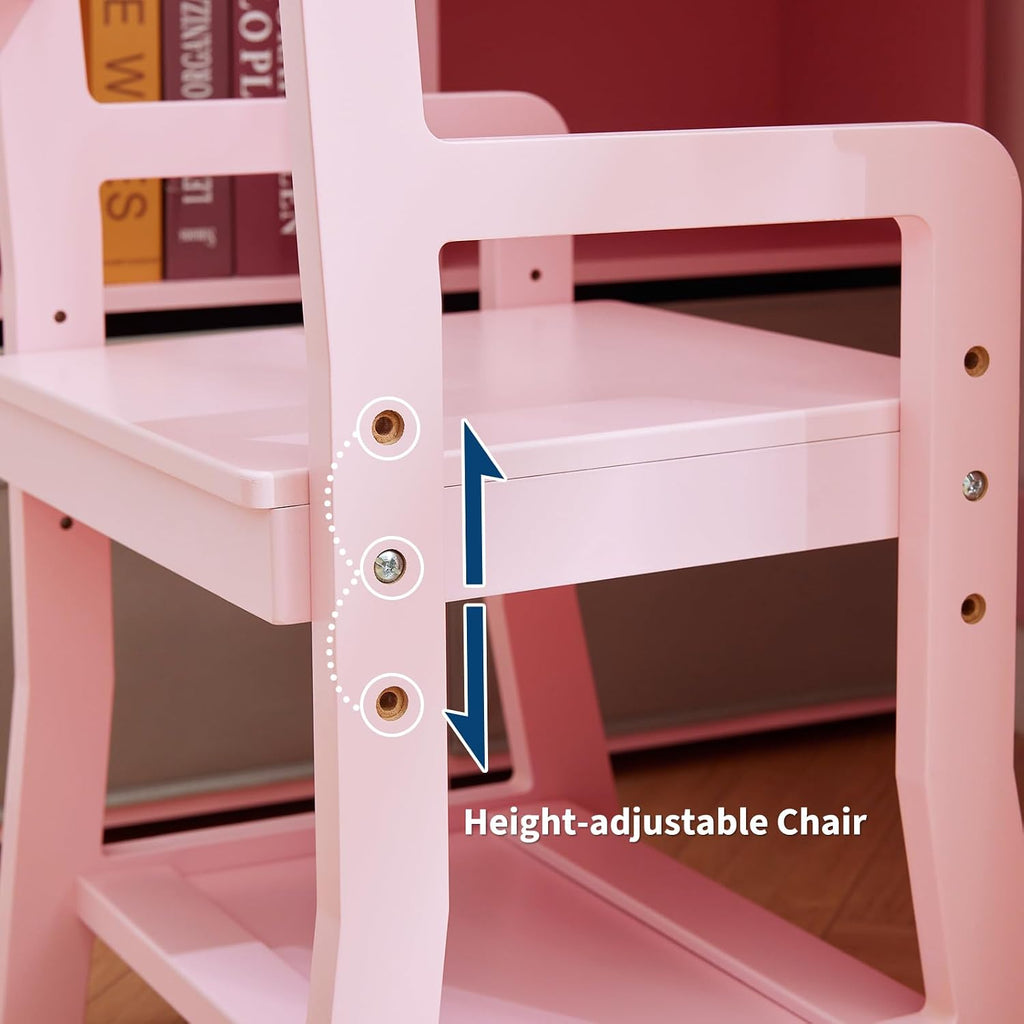 Garvee Kids Corner Desk, Desk and Chair Set for Children, L Shape Kids Study Table - Features Bulletin Board Open Shelves & Storage Cabinets and Cloth Drawers, Pink