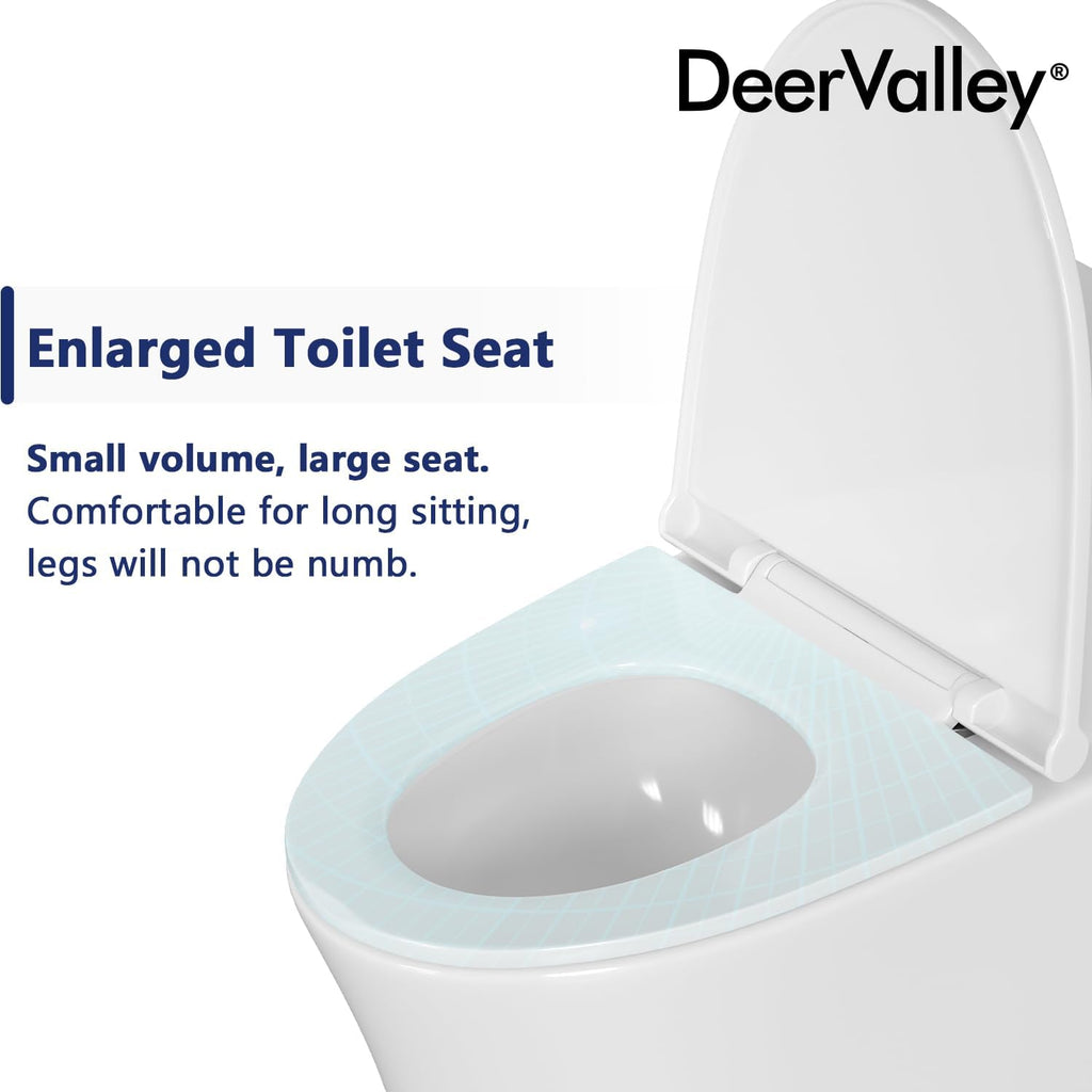 DeerValley Compact One Piece Toilet, Small Toilet for Bathroom with Comfort Wider Chair Seat, Modern Toilets Powerful Flush Tall Hight 12'' Rough-In Toilet White 23.6'D x 15.7'W x 26'H