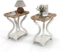 kinbor Farmhouse Side Table - Set of 2 Rustic End Table with an Open Shelf & Raised Edge, Accent Table with Solid Wood Legs - Perfect for Living Room, Bedroom, Entryway, White