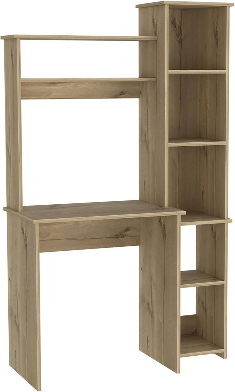 Tuhome Versalles Writing Desk with Two Superior Shelves, Five Side Open Storage Compartments, Space-Saving Modern Workstation Design for Studios and Offices, Ideal for Organization, Books
