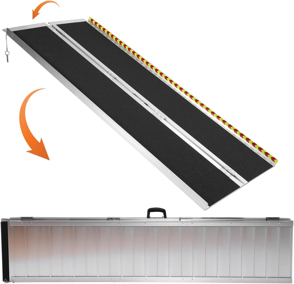 6FT Portable Wheelchair Ramp, Heavy Duty Aluminum Folding Ramp for Wheelchairs & Scooters, Non-Slip Threshold Ramp for Home Steps, Doors & Vehicles