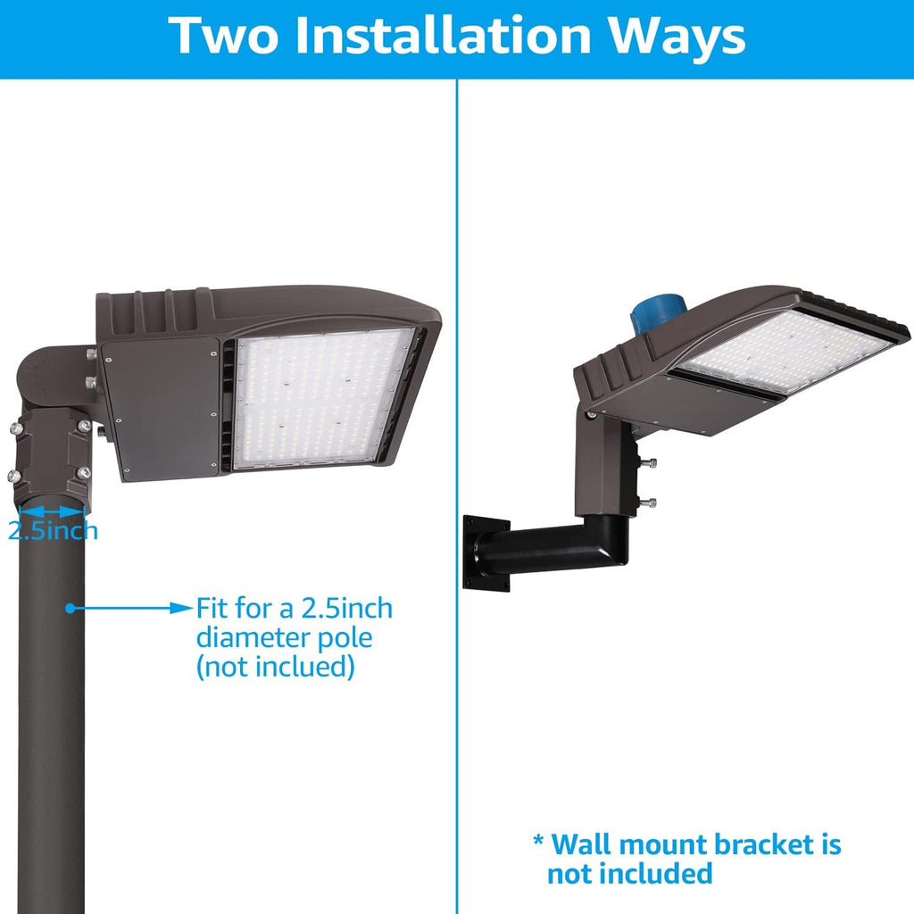 LEONLITE 150W LED Parking Lot Light, Adjustable Arm Mount, 20,250lm UL & DLC Listed, 1-10V Dimmable, Shoebox Pole Light with Photocell, 100-277V, Commercial Street Lighting, IP65, 5000K Daylight
