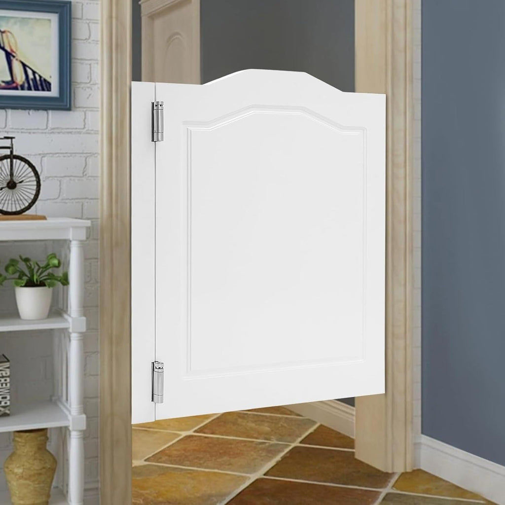 Swinging Door Cafe Doors,Solid Wood Swing Door Interior Saloon Half Partition Doors with 3 Hinges for House Kitchen Shop Entrance Pub Porch(White-24.02 * 35.83in)