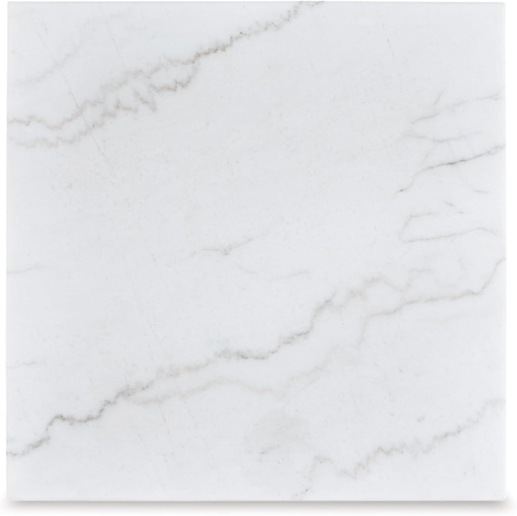 Signature Design by Ashley Loyaska Casual End Table with White Marble Top, Light Brown & White Marble