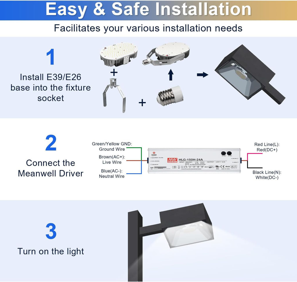 120W Shoebox LED Retrofit Kits, 16200LM 5000K, E39 Mogul Base, LED Retrofit Lights (600W MH/HPS Equivalent), Ideal for Parking Lots, Tennis Courts & Outdoor Street Lighting, ETL Listed (1-Pack)