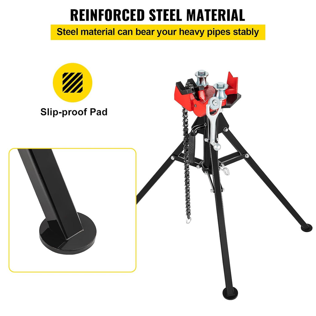 VEVOR Tripod Pipe Chain Vise, 1/8'-5' Pipe Capacity, 36.4' Length Chain Vise Stand with Portable Folding Steel Legs, for Grabbing, Supporting and Bending Pipes in Factory, Workshop and Home