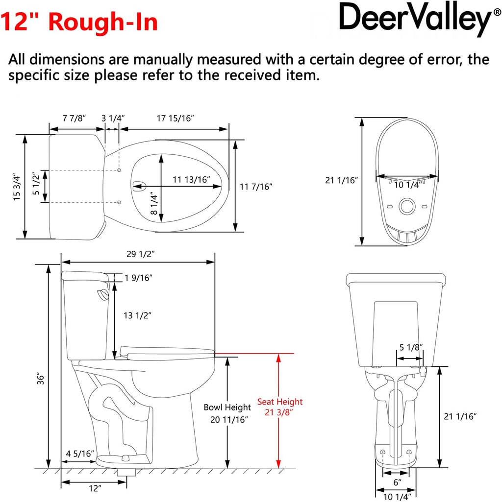 DeerValley 21-Inch Extra Tall Two-Piece Toilet, Elongated Bowl, Single Flush 1.28 GPF, ADA Comfort Height, Includes Soft Close Seat, Designed for Senior Comfort and Ease of Use
