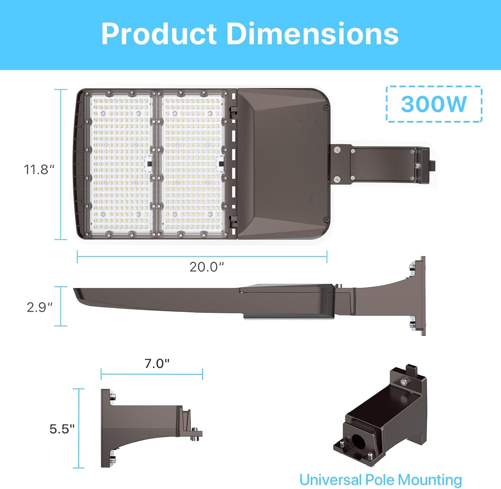 HYPERLITE Parking Lot Lights 300W: 2Packs 45000LM 5000K LED Parking Lot Lights Outdoor with Photocell-UL Listed Commercial Street Area Light LED Pole Light for Roadways Yards Court Barn