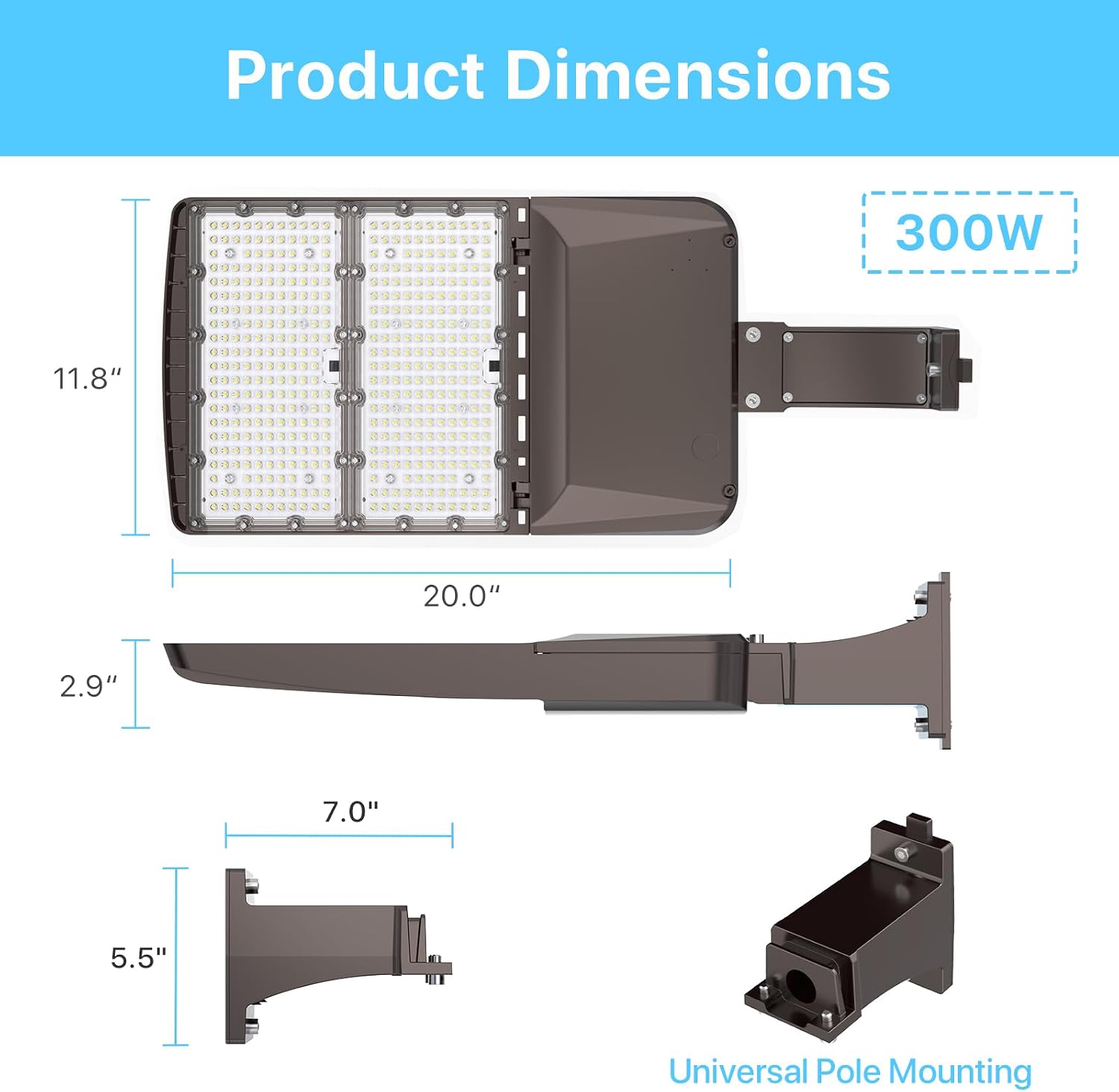 HYPERLITE Parking Lot Lights 300W: 2Packs 45000LM 5000K LED Parking Lot Lights Outdoor with Photocell-UL Listed Commercial Street Area Light LED Pole Light for Roadways Yards Court Barn