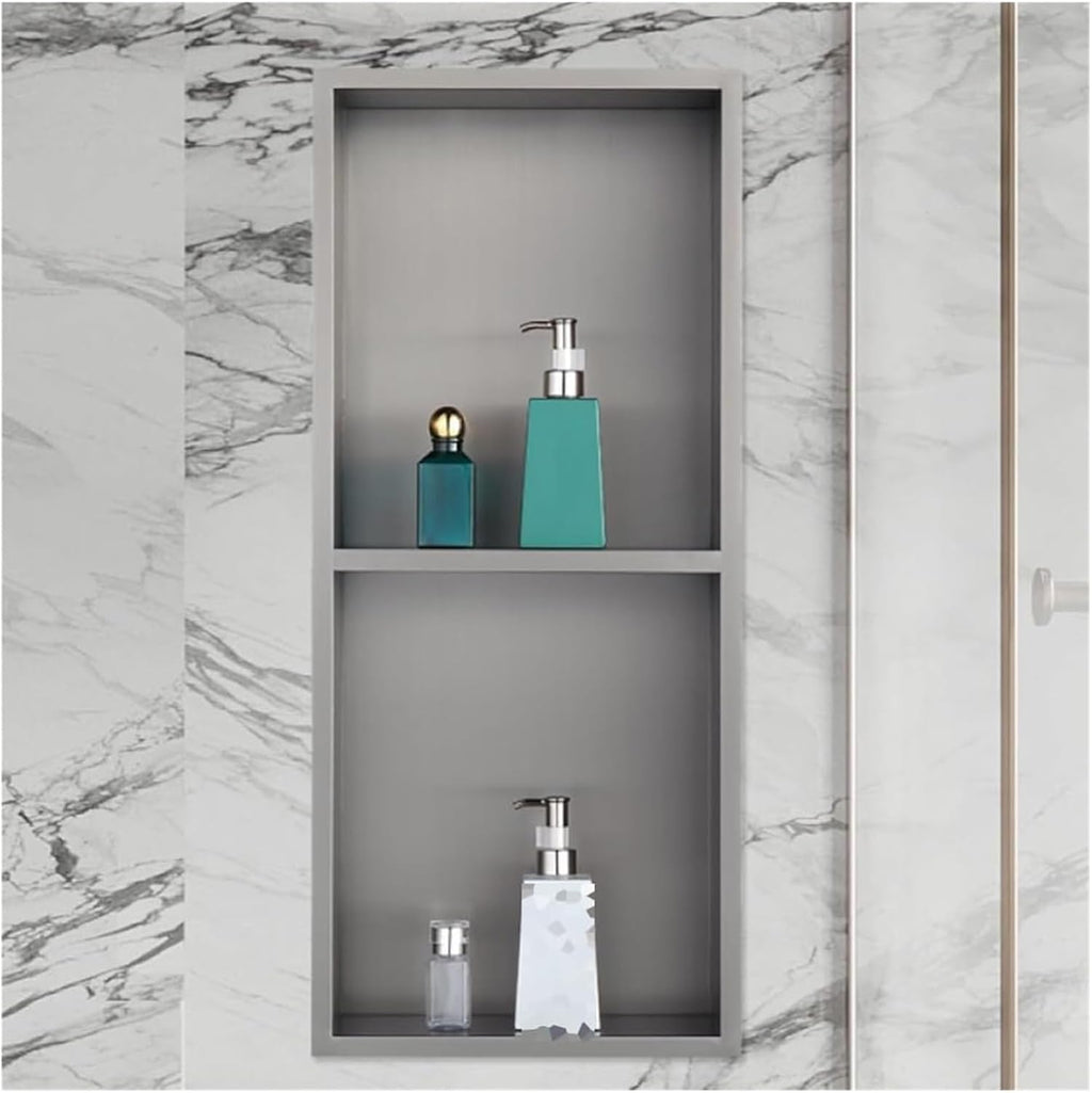 Stainless Steel Shower Nich, One Piece Embedded Shower Niche, Room Shelf Recess Storage for Bath/Shampoo/Toiletry Pantry Decor,Black,32x32x12.5cm