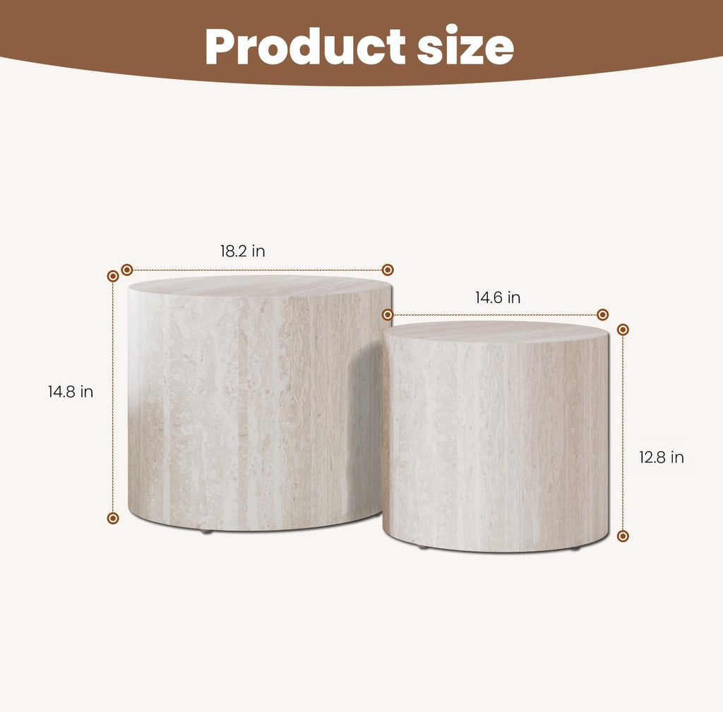 WXFKLDJ Round Nesting Coffee Table Set Cylindrical Wooden Coffee Table Sofa Center Table Circle Embossed Design Side Table for Living Room Apartment No Assembly (Marble)